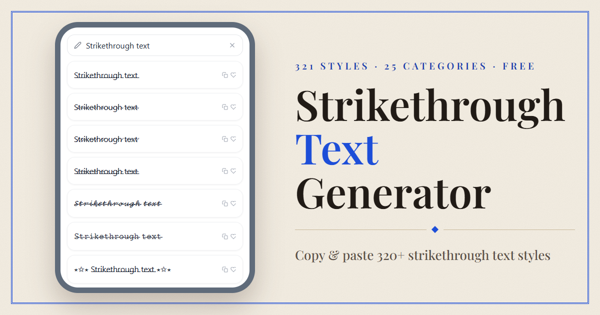 Strikethrough Text Generator preview showing strikethrough text styles